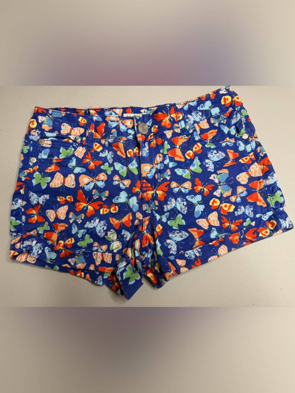 Celebrity Pink Butterfly Print Shorts Women’s Size 3 Blue Cuffed Hem Y2K